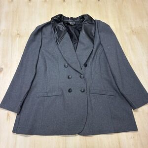 Vintage Vany Blazer Jacket Womens 18W Gray Faux Leather Collar Tuxedo Lined